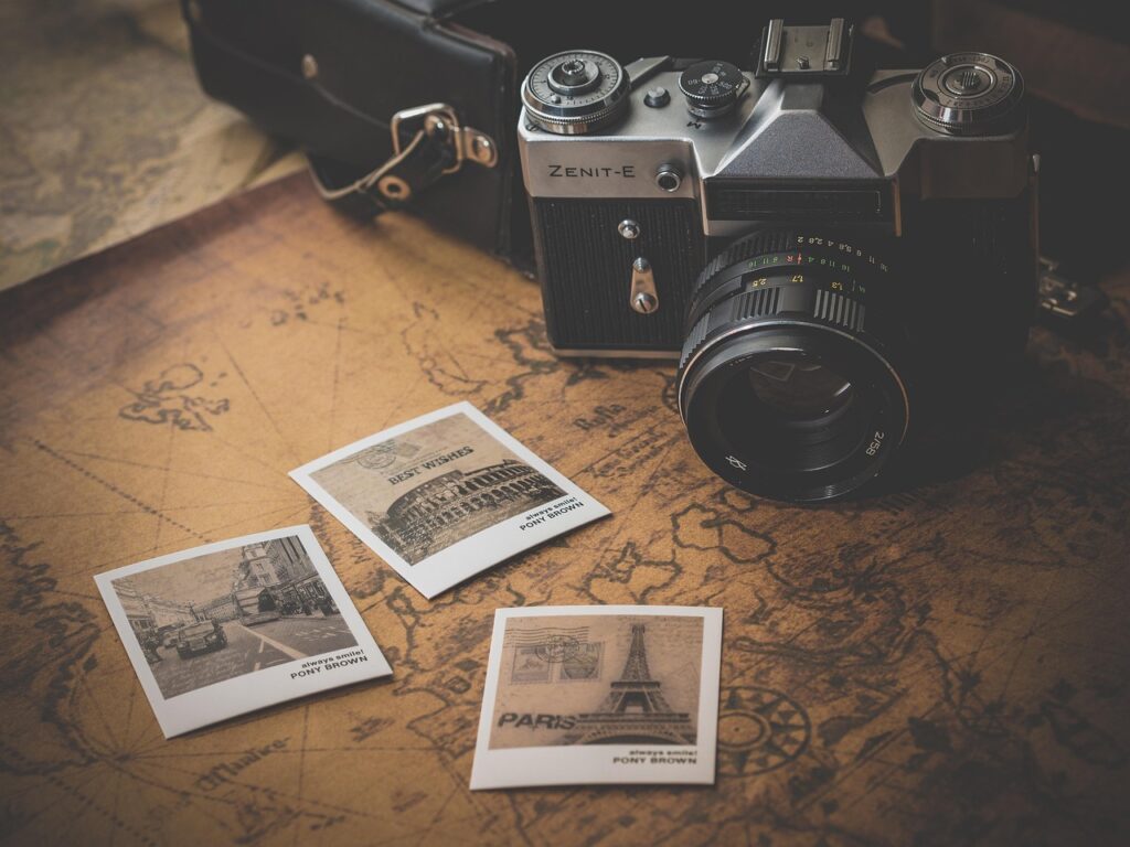 a map with camera and photos on it